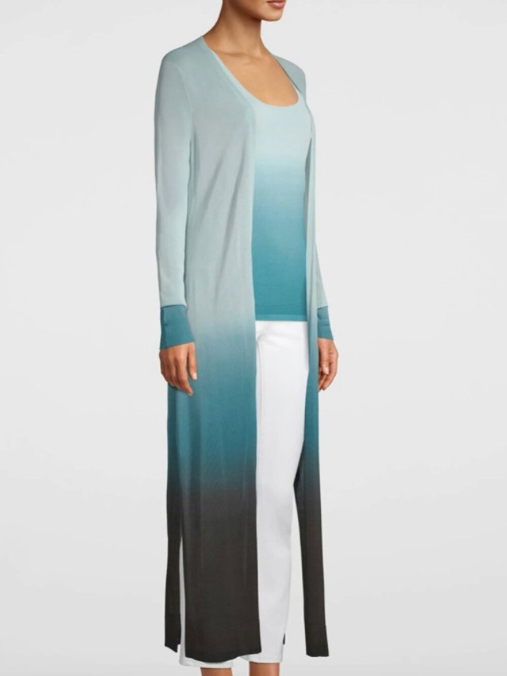 WHBM Escapist Ombre Blue Long-Lined Cardigan Fairycore Whimsical Resortwear Sz L